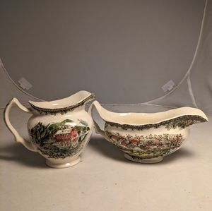 The Friendly Village by Johnson Brothers Gravy Boat + Sauce Pitcher England